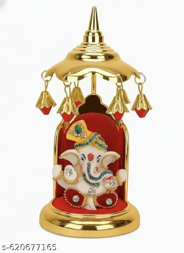Sai_Amrut_Gifts_Ganpati_Idol_2_5_With_6_Golden_Umbrella_Car_Dashboard_Home_Temple_Ganesh_Murti_With_Stones_Decorative_Showpiece