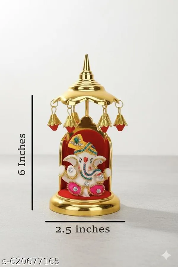 Sai_Amrut_Gifts_Ganpati_Idol_2_5_With_6_Golden_Umbrella_Car_Dashboard_Home_Temple_Ganesh_Murti_With_Stones_Decorative_Showpiece