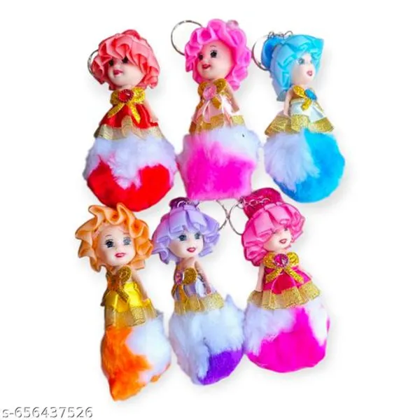 Set_Of_6_Cute_Doll_Keychains_With_Furry_Dress_Multicolor_Girls_Keyring_Combo_For_Bags_Gifts