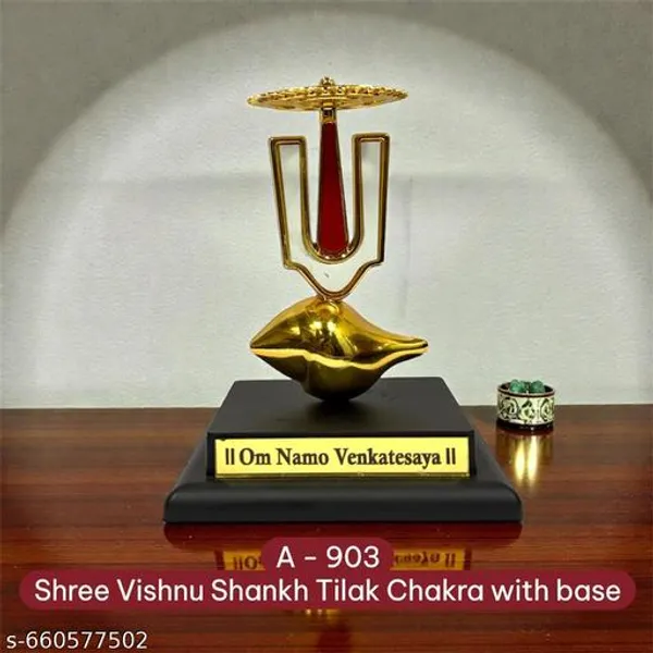 Sai_Amrut_Gifts_Shree_Vishnu_Shankh_Tilak_Chakra_With_Base_Om_Namo_Venkatesaya_Engraved_Brass_Finish_Religious_Idol_Vastu_Pooja_Decor_2_5_Inch