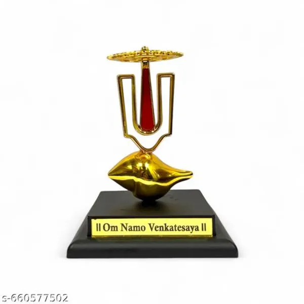 Sai_Amrut_Gifts_Shree_Vishnu_Shankh_Tilak_Chakra_With_Base_Om_Namo_Venkatesaya_Engraved_Brass_Finish_Religious_Idol_Vastu_Pooja_Decor_2_5_Inch