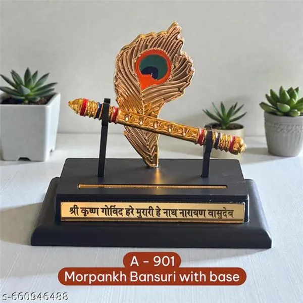 Sai_Amrut_Gifts_Morpankh_Bansuri_With_Base_Decorative_Krishna_Flute_Peacock_Feather_Showpiece_Spiritual_Home_Office_Decor