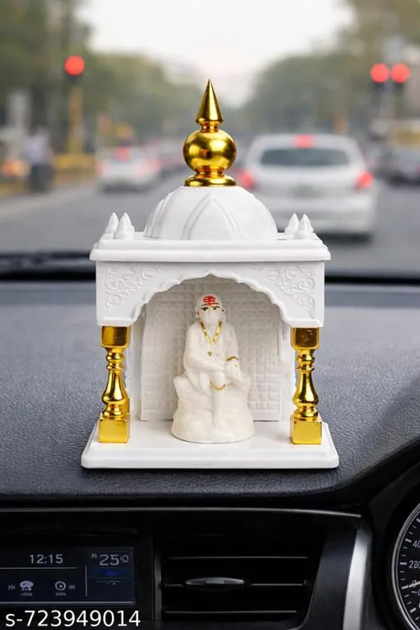 Sai_Baba_Idol_With_Temple_For_Car_Dashboard_White_Gold_Decorative_Car_God_Murti