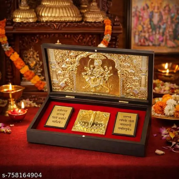 Premium_Gold_Plated_Durga_Idol_Wooden_Gift_Box_With_Velvet_Base_8x4x1_Inch_Navratri_Return_Gift_Religious_Home_Decor