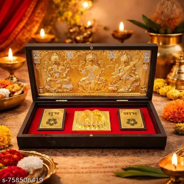 Laxmi_Ganesh_Saraswati_Gold_Plated_Gift_Box_With_Shubh_Labh_Premium_Decorative_Pooja_Frame_8x4_Inch_Plastic_Material