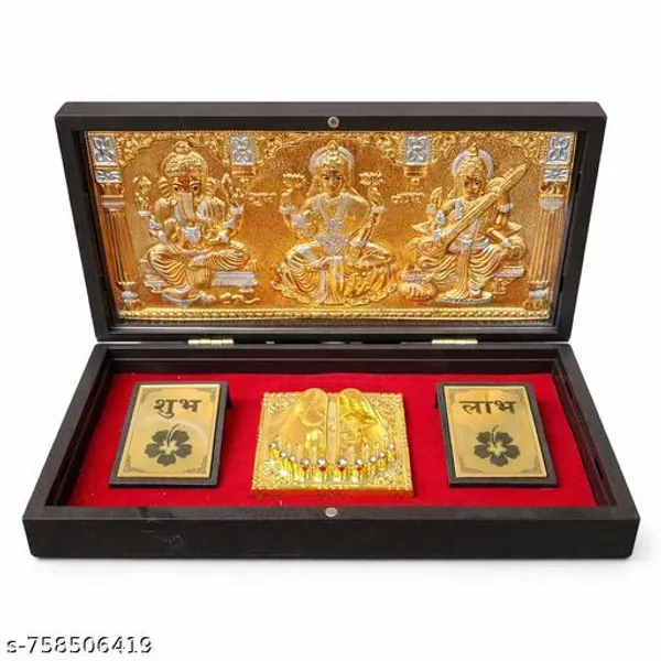 Laxmi_Ganesh_Saraswati_Gold_Plated_Gift_Box_With_Shubh_Labh_Premium_Decorative_Pooja_Frame_8x4_Inch_Plastic_Material