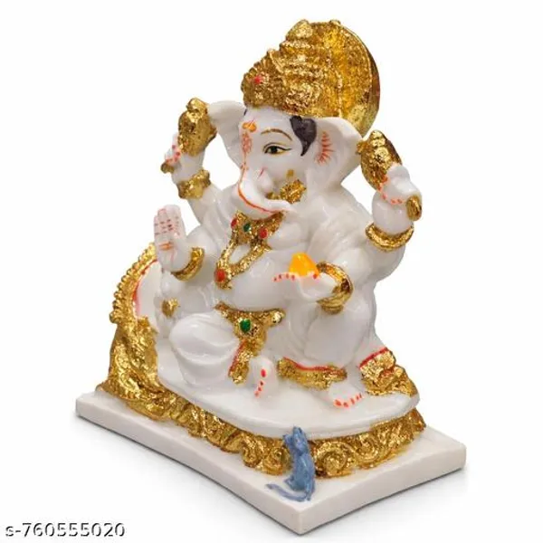 White_Marble_Ganesha_Idol_5x5_Inch_With_Gold_Plated_Finish_Ganpati_Murti_For_Home_Temple_Office_Gifting