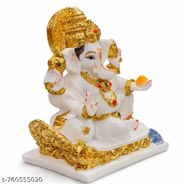 White_Marble_Ganesha_Idol_5x5_Inch_With_Gold_Plated_Finish_Ganpati_Murti_For_Home_Temple_Office_Gifting