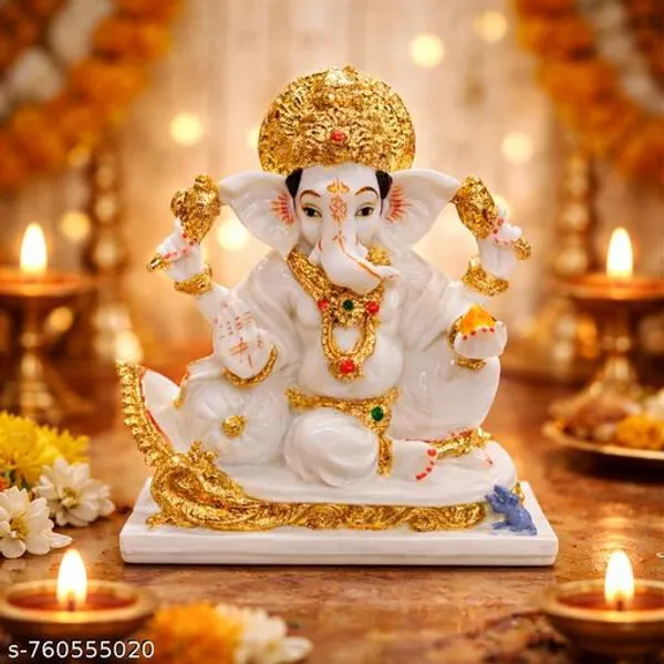 White_Marble_Ganesha_Idol_5x5_Inch_With_Gold_Plated_Finish_Ganpati_Murti_For_Home_Temple_Office_Gifting