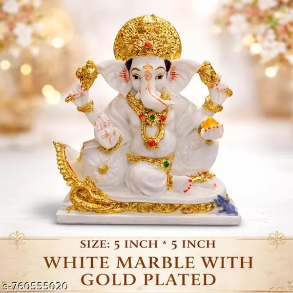White_Marble_Ganesha_Idol_5x5_Inch_With_Gold_Plated_Finish_Ganpati_Murti_For_Home_Temple_Office_Gifting