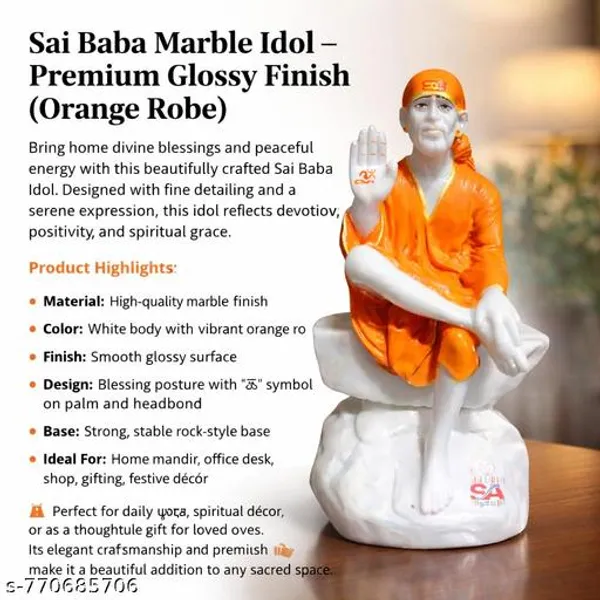 Sai_Baba_Marble_Finish_Idol_6_Inch_Orange_Robe_Premium_Glossy_Washable_Murti_For_Home_Temple_Office_Gift
