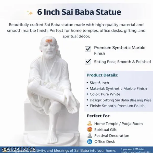 6_Inch_Sai_Baba_Idol_White_Synthetic_Marble_Statue_Sai_Baba_Murti_For_Home_Temple_Pooja_Room_Office_Desk_Spiritual_Gift