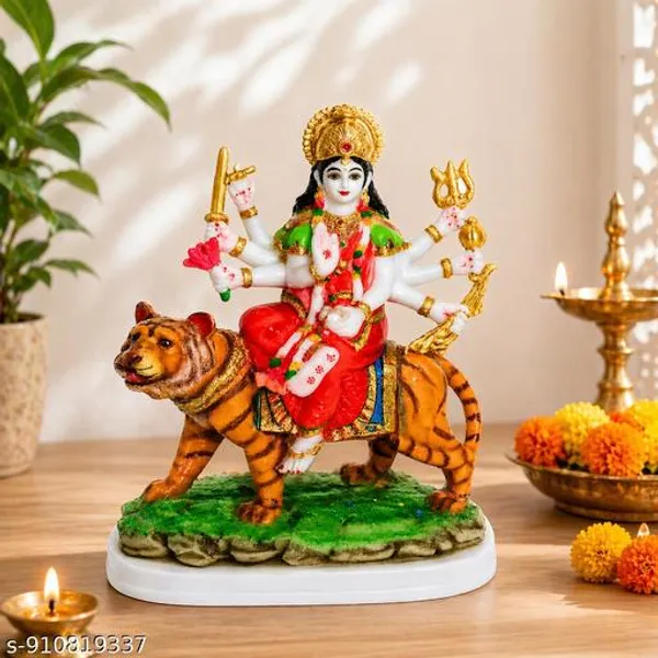 Goddess_Durga_Idol_On_Tiger_6_Inch_Decorative_Murti_Synthetic_Marble_Durga_Mata_Statue_For_Home_Temple_Pooja_Room_Gifting