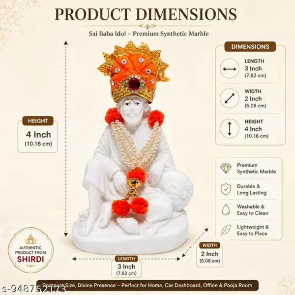 Sai_Baba_Idol_In_Premium_Synthetic_Marble_With_Decorative_Pagadi_Pearl_Mala_4_Inch_White_Murti_For_Home_Temple_Car_Dashboard_Office_Decor