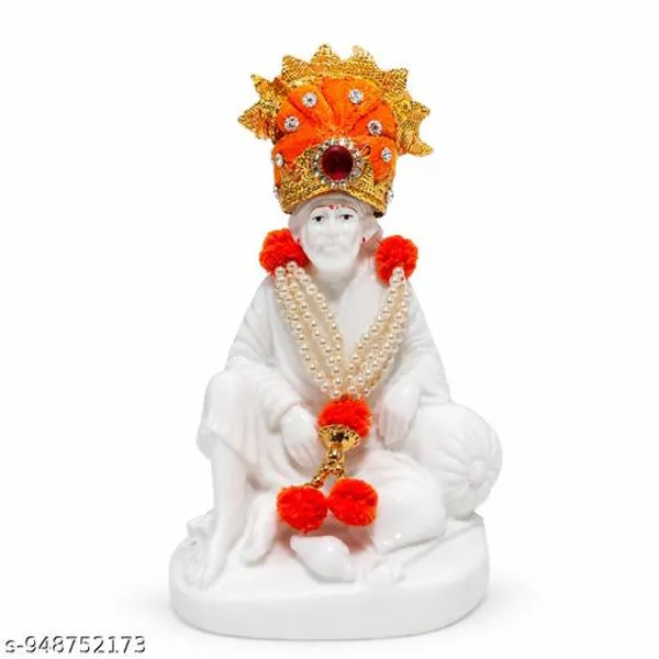 Sai_Baba_Idol_In_Premium_Synthetic_Marble_With_Decorative_Pagadi_Pearl_Mala_4_Inch_White_Murti_For_Home_Temple_Car_Dashboard_Office_Decor