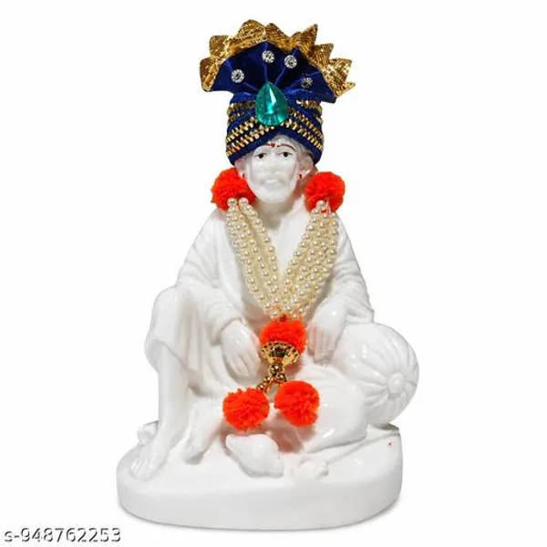 Sai_Baba_Idol_In_Premium_Synthetic_Marble_With_Decorative_Pagadi_Pearl_Mala_4_Inch_White_Murti_For_Home_Temple_Car_Dashboard_Office_Decor
