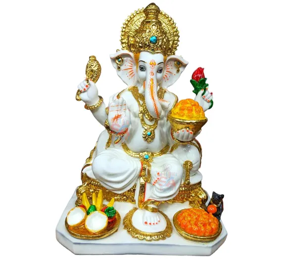 Marble_Dust_Gold_Plated_Ganesha_Idol_Ganpati_Statue_Vinayak_White_Gold