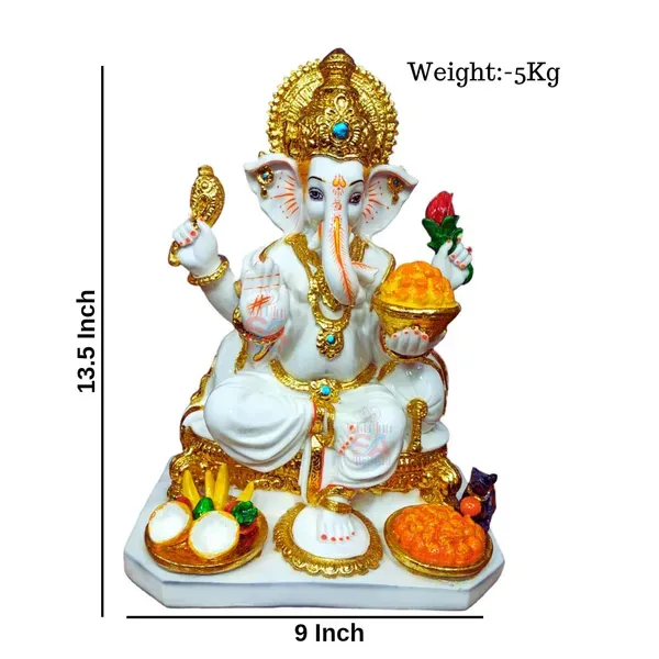 Marble_Dust_Gold_Plated_Ganesha_Idol_Ganpati_Statue_Vinayak_White_Gold