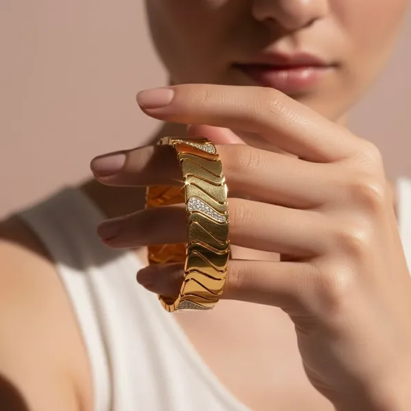 Golden_Stainless_Steel_Chunky_Wave_Crystal_Accent_Bracelet_For_Women