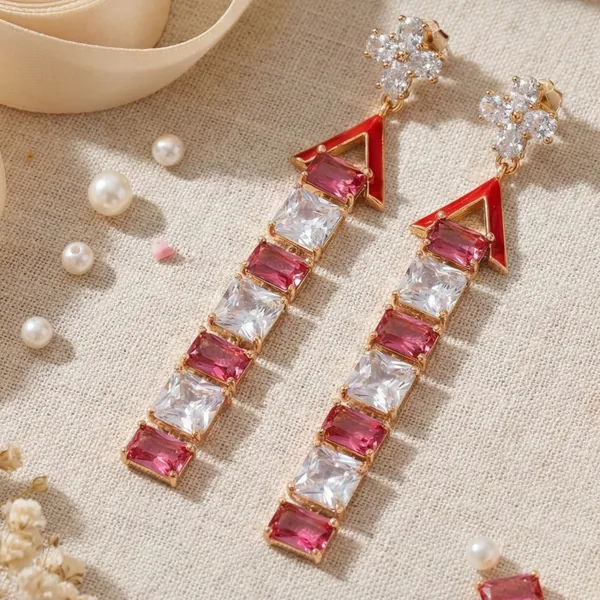Silver_&_Red_Stainless_Steel_Ruby_Crystal_Earrings_For_Women