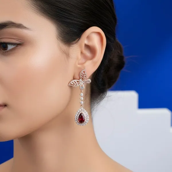 Red_&_Gold_Stainless_Steel_Crystal_Drop_Earrings_For_Women