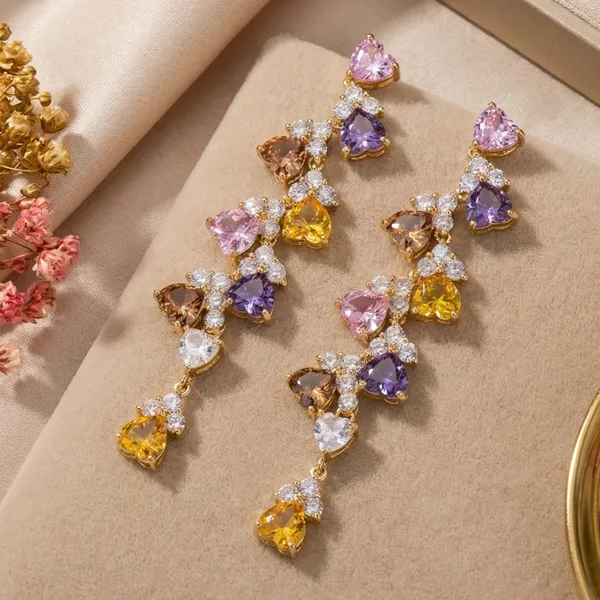 Multicolour_Stainless_Steel_Shimmering_Multi-Stone_Long_Earrings_For_Women