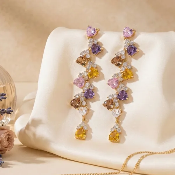 Multicolour_Stainless_Steel_Shimmering_Multi-Stone_Long_Earrings_For_Women