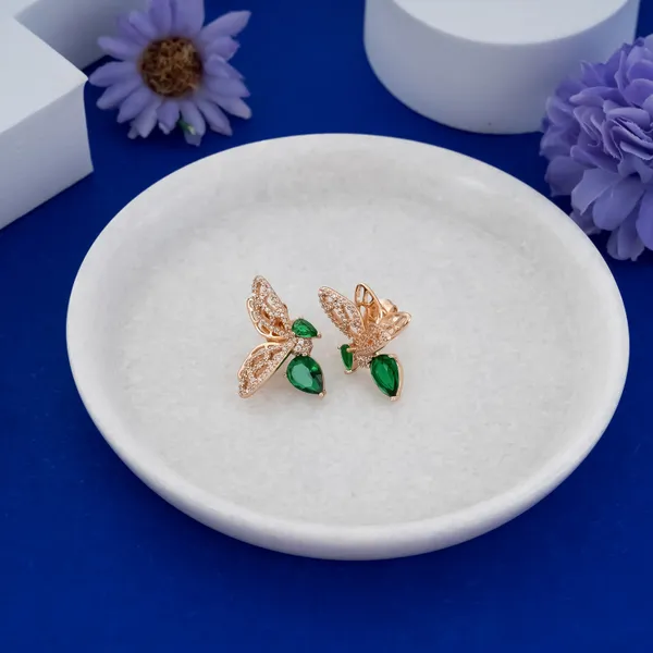 Green_&_Gold_Stainless_Steel_Crystal_Butterfly_Stud_Earrings_For_Women