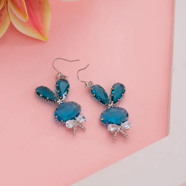 Aqua_Blue_Stainless_Steel_Teddy_Bear_Gemstone_Drop_Earrings_For_Women
