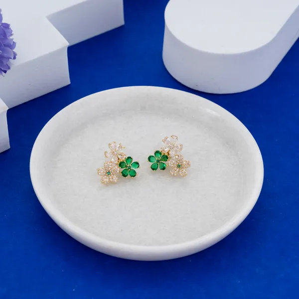 Green_&_Gold_Stainless_Steel_Floral_Cluster_Stud_Earrings_For_Women