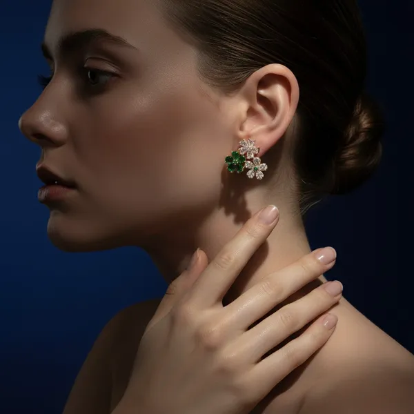Green_&_Gold_Stainless_Steel_Floral_Cluster_Stud_Earrings_For_Women