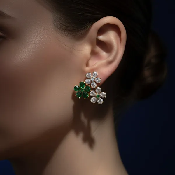 Green_&_Gold_Stainless_Steel_Floral_Cluster_Stud_Earrings_For_Women