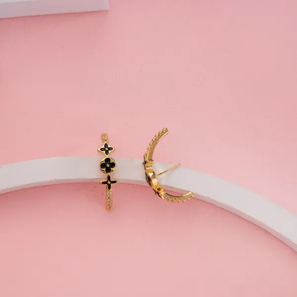 Gold_&_Black_Stainless_Steel_Enamel_Crystal_Dangle_Earrings_For_Women