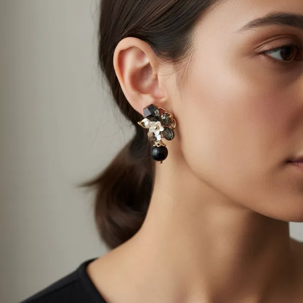 Black_&_Grey_Stainless_Steel_Sparkling_Dark_Stone_Cluster_Stud_Earrings_For_Women