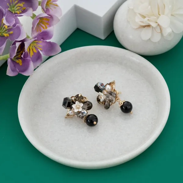 Black_&_Grey_Stainless_Steel_Sparkling_Dark_Stone_Cluster_Stud_Earrings_For_Women