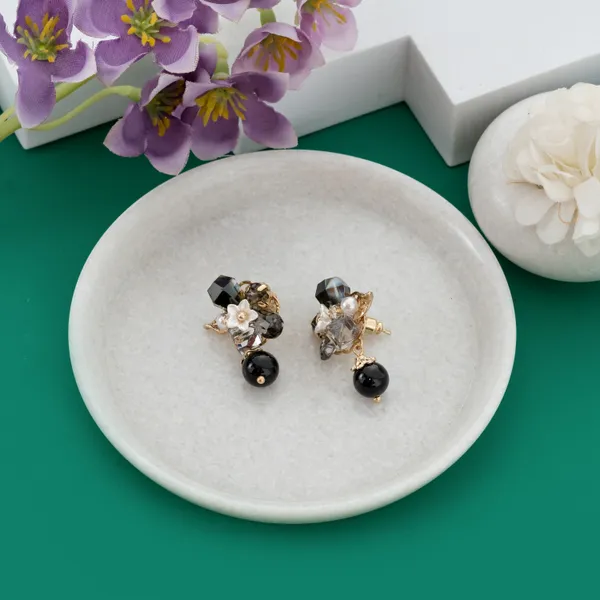 Black_&_Grey_Stainless_Steel_Sparkling_Dark_Stone_Cluster_Stud_Earrings_For_Women