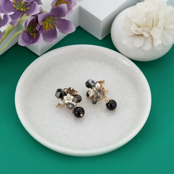 Black_&_Grey_Stainless_Steel_Sparkling_Dark_Stone_Cluster_Stud_Earrings_For_Women