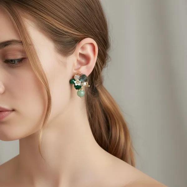 Emerald_Green_Stainless_Steel_Jade_Cluster_Stud_Earrings_For_Women