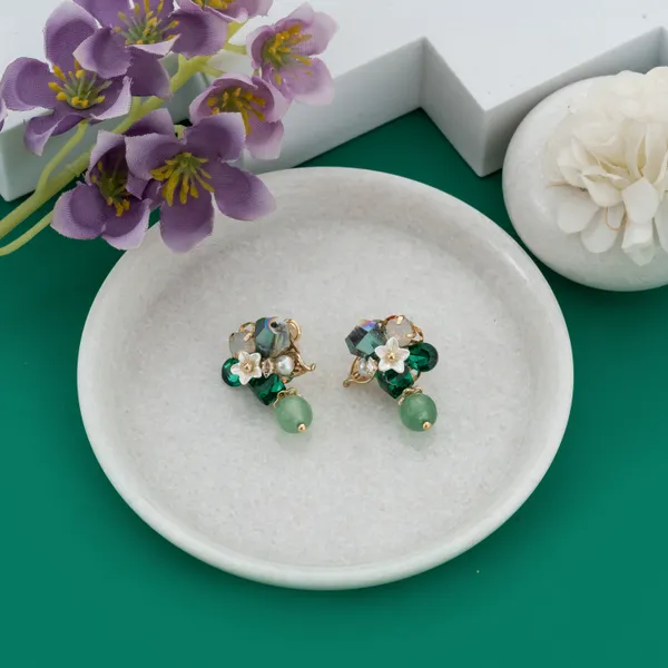 Emerald_Green_Stainless_Steel_Jade_Cluster_Stud_Earrings_For_Women