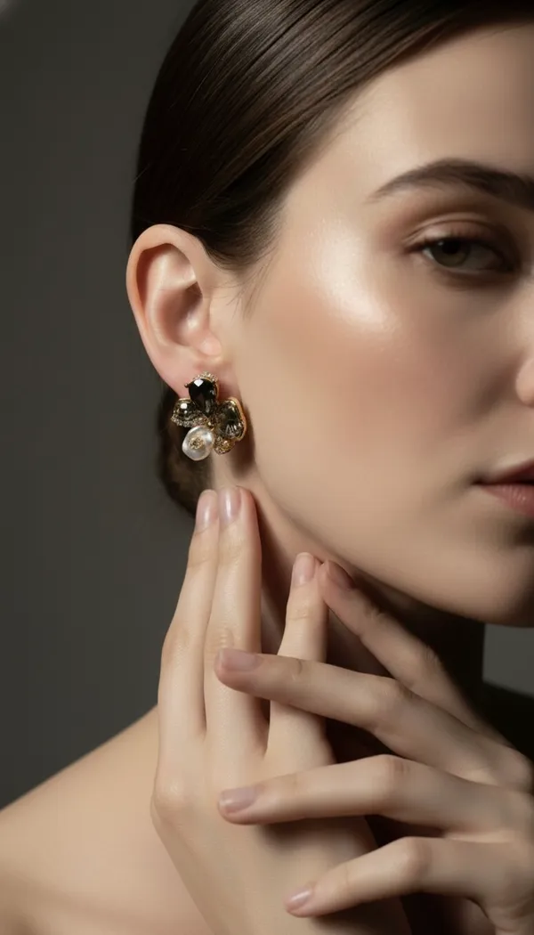 Pearl_Grey_Stainless_Steel_Pearl_Quartz_Cluster_Stud_Earrings_For_Women
