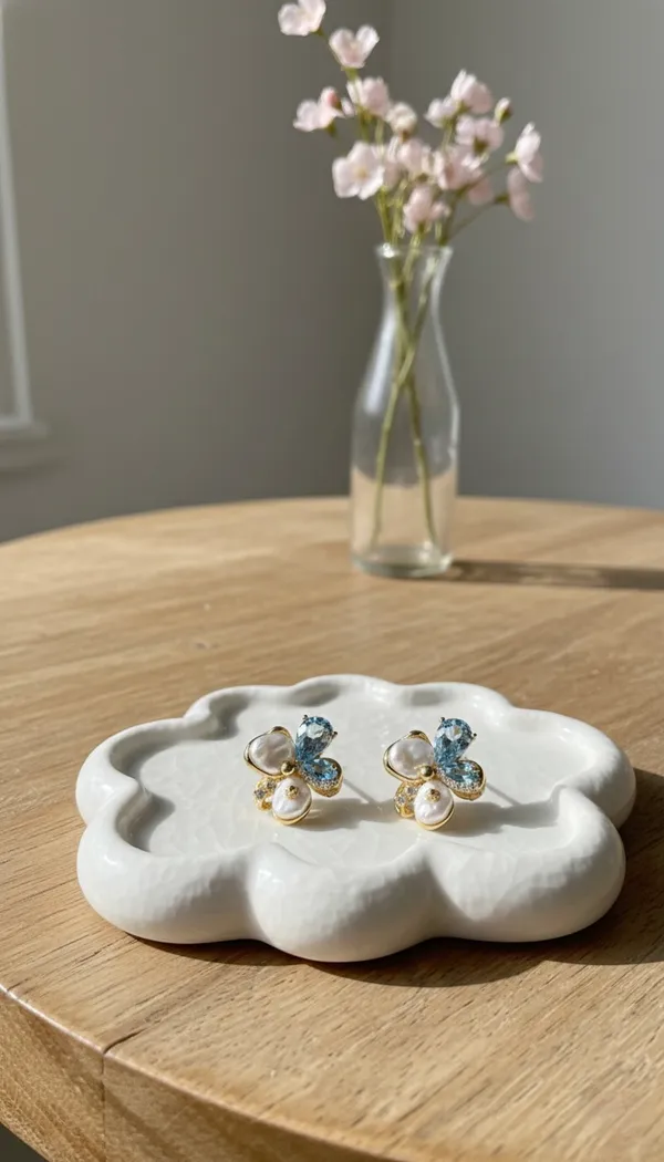 Icy_Blue_Stainless_Steel_Pearl_Cluster_Stud_Earrings_For_Women
