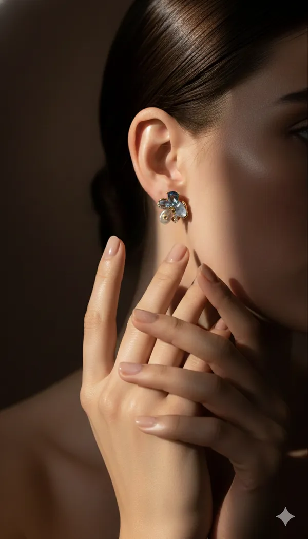 Icy_Blue_Stainless_Steel_Pearl_Cluster_Stud_Earrings_For_Women