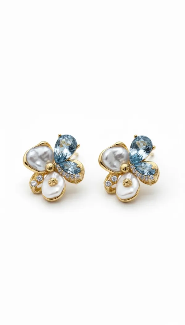 Icy_Blue_Stainless_Steel_Pearl_Cluster_Stud_Earrings_For_Women