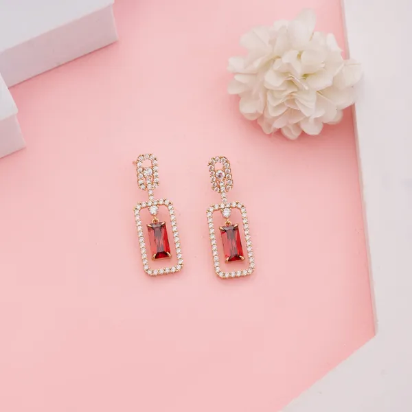 Golden_&_Red_Stainless_Steel_Ruby_Drop_Dangle_Earrings_For_Women