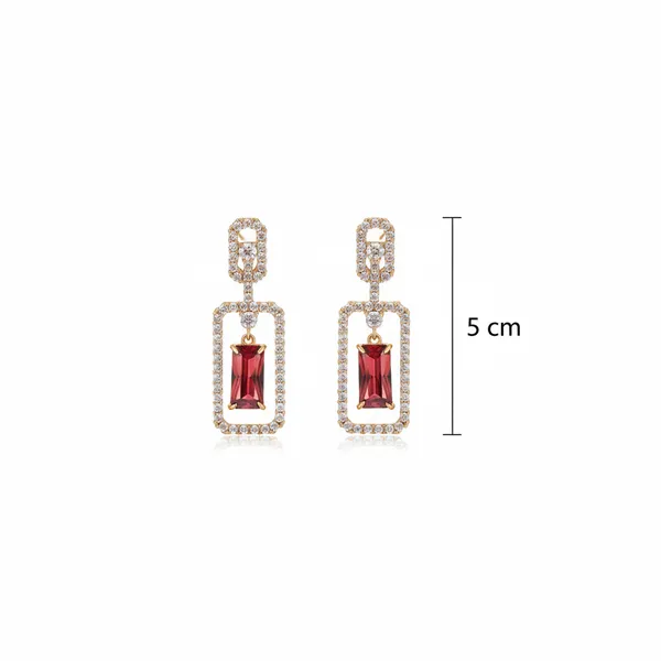 Golden_&_Red_Stainless_Steel_Ruby_Drop_Dangle_Earrings_For_Women