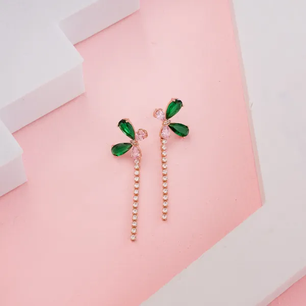 Emerald_Green_Stainless_Steel_Floral_Earrings_For_Women