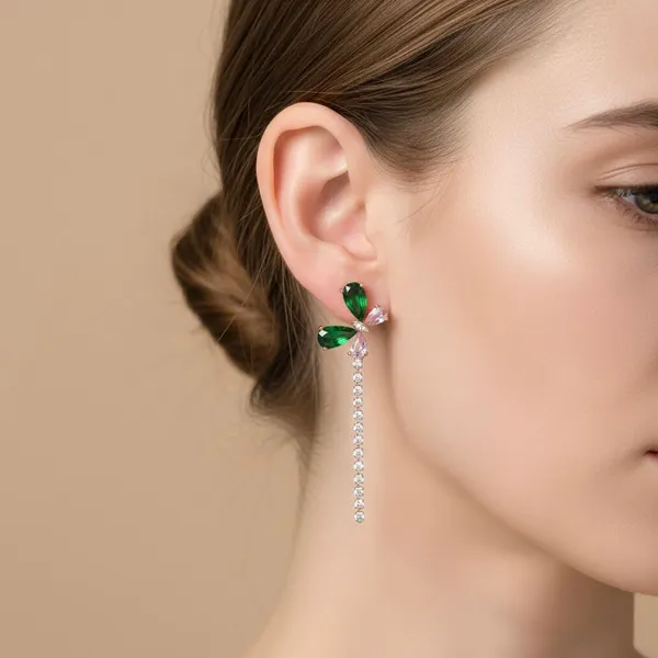 Emerald_Green_Stainless_Steel_Floral_Earrings_For_Women