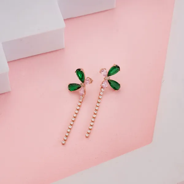 Emerald_Green_Stainless_Steel_Floral_Earrings_For_Women