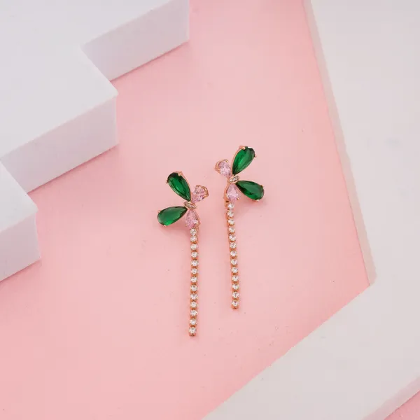 Emerald_Green_Stainless_Steel_Floral_Earrings_For_Women