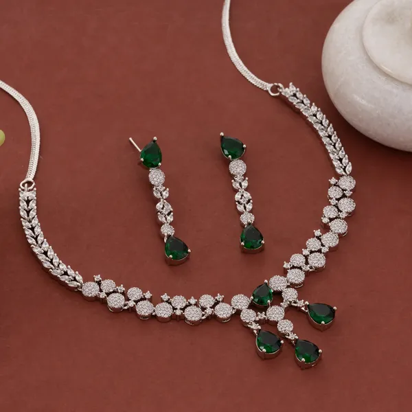 Silver_&_Green_Stainless_Steel_Crystal_Choker_With_Drops_For_Women
